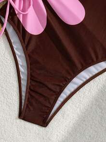 Swim Vcay Springbreak 女款海灘裝夏季套裝，新款單肩定位印花抽繩打結鏤空休閒度假連身泳衣，節慶波希米亞風 - 彩色 - 查看 5