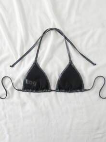 Swim Vcay 女款時尚性感雷射泳衣上衣 - 黑色 - 查看 2