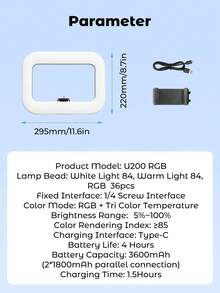 Teckwe ضوء حلقة محمول باليد، 3600mAh، ضوء RGB، 3 درجات حرارة لون، تعديل السطوع للصور الذاتية والصور والفيديو - Ring-RGB - مشاهدة 8