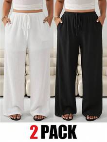 Solflare White Black Multicolor Plus Size Women's Straight Leg Pants 2pcs Set - Multicolor - View 1