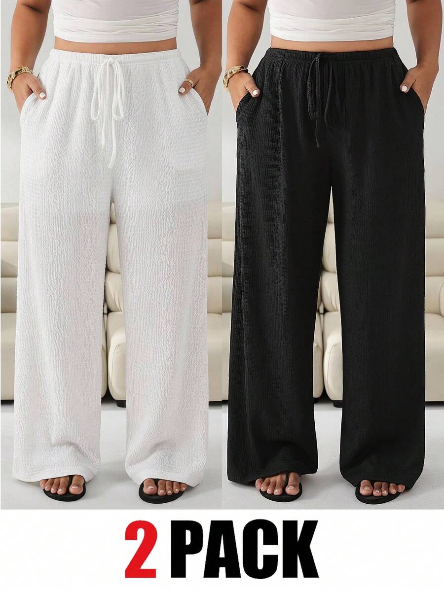 Solflare White Black Multicolor Plus Size Women's Straight Leg Pants 2pcs Set - Multicolor - View 1