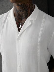 Manfinity Homme 男士蕾絲紋理成熟休閒襯衫套裝 - 白色 - 查看 4