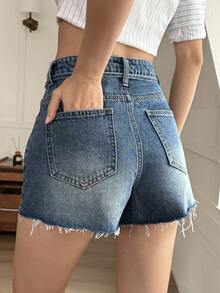 DAZY Women's Summer Short Frayed Hem Drawstring Casual Sexy Denim Shorts Swimming Pastal - Medium Wash - View 4