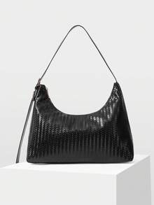 MOTF LADIES SHOULDER BAG, EXQUISITE RETRO WOVEN EMBOSSED PU SHOULDER BAG. - Black - View 3