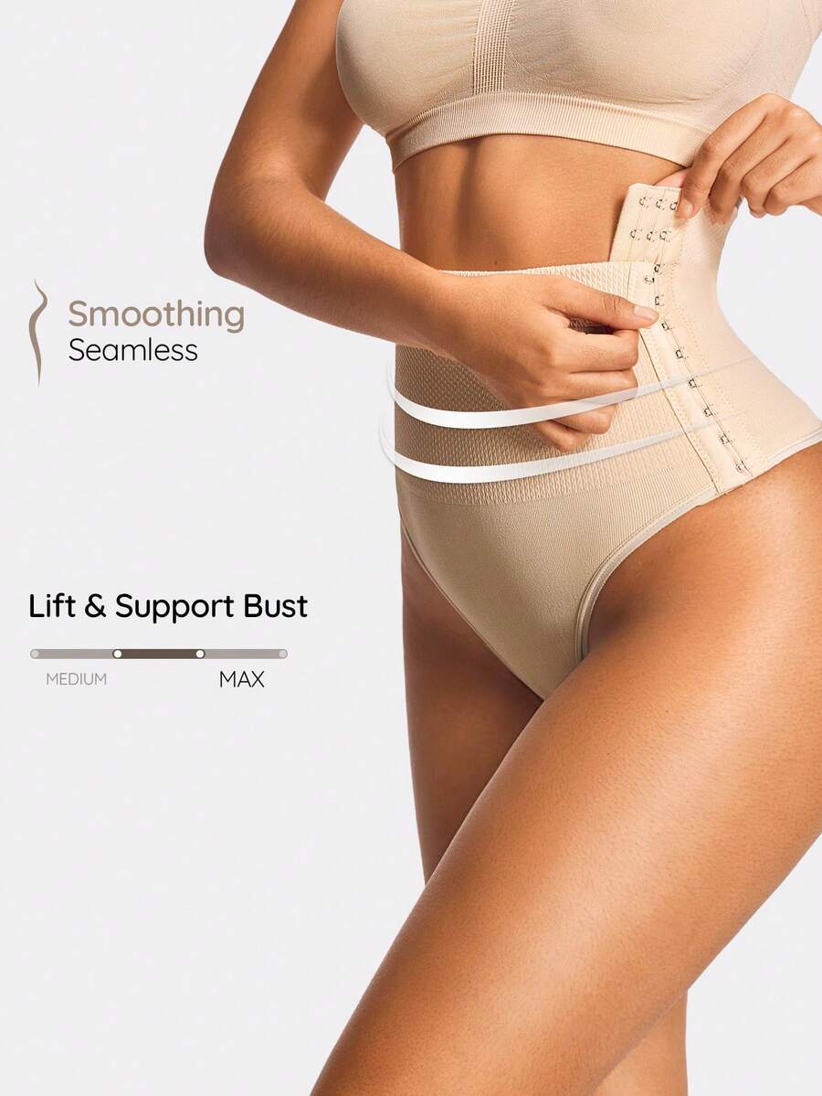 SHAPORA Prenda moldeadora de unicolor con diseño de hebilla tipo g-string para mujeres - Beis - Ver 1