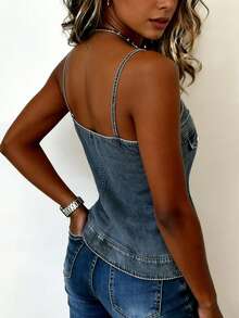 EMERY ROSE Women's Fitted Cropped Camisole - Blue - View 2