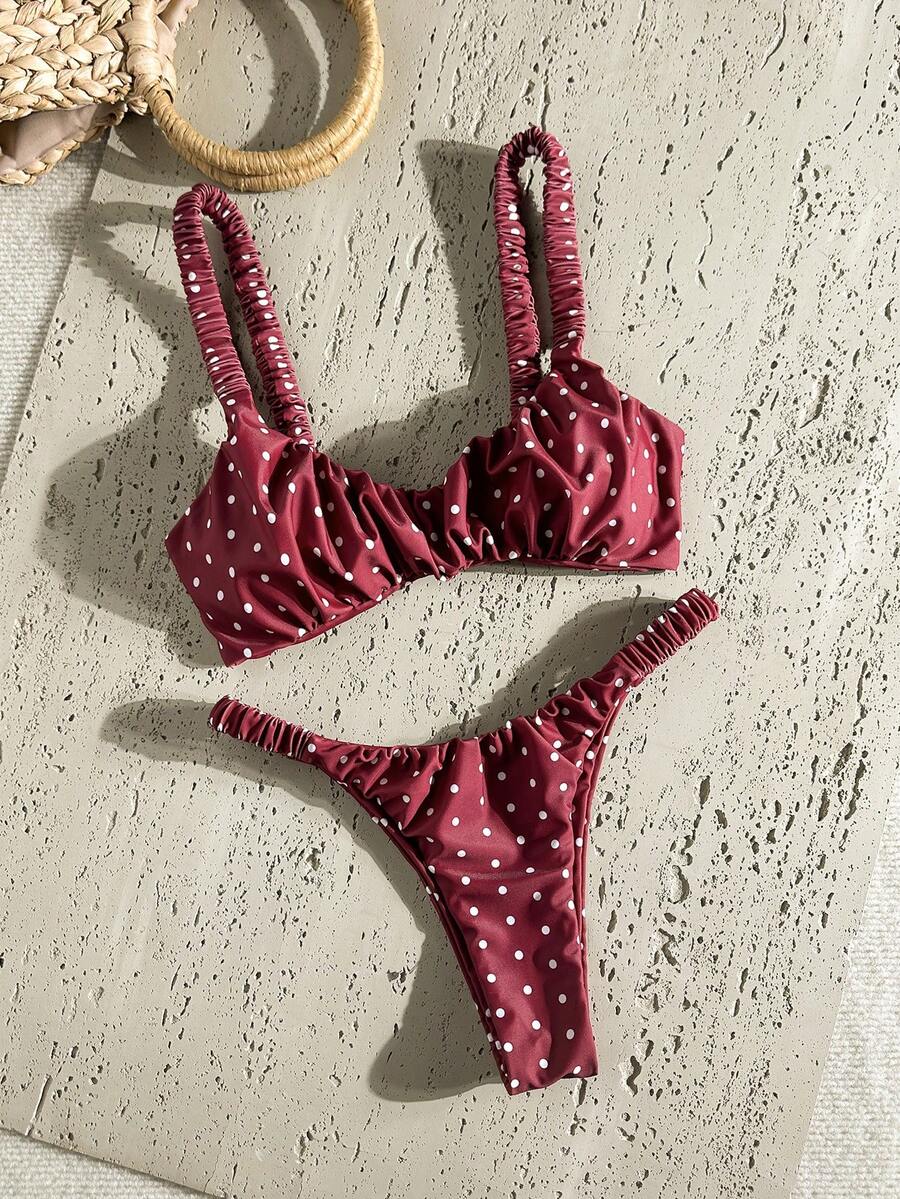Swim Mod Women's Summer Random Print Thick Strap Ruched High Cut Sexy Bikini Set - Multicolor - View 1