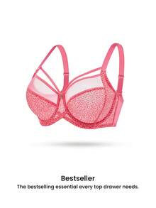 LUVLETTE Sujetador minimizador Dream Curve Air verde con estampado de guepardo y patrón de leopardo colorido, transparente sin forro, cobertura total, soporte lateral y malla - Rojo - Ver 6