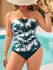 SHEIN Swim Curve Plus Size Women's Simple Daily Summer Swimsuit Tank Top Bikini - Multicolor - View 4