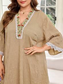 Al Najma Plus Size Women Arabic Style Dress - Khaki - View 6