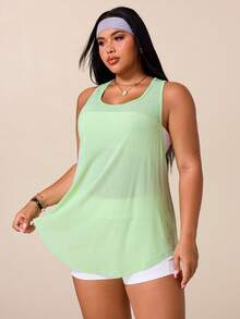 SHEIN Rhythm Era Plus Size Women Solid Color Casual Versatile Daily Travel Sports T-Shirt - Mist Green - View 4