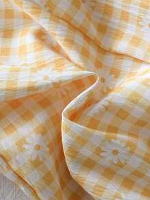 SHEIN 女嬰時尚優雅不對稱肩3D花朵蝴蝶結連身褲夏季 - 黃色 - 查看 4