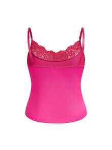 AltBold 2pcs Lace & Milk Silk Spliced Lingerie Set - Hot Pink - View 8