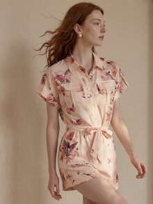 MOTF PREMIUM MONO CORTO CON ESTAMPADO FLORAL DE MANGA CORTA PARA MUJER - Multicolor - Ver 3
