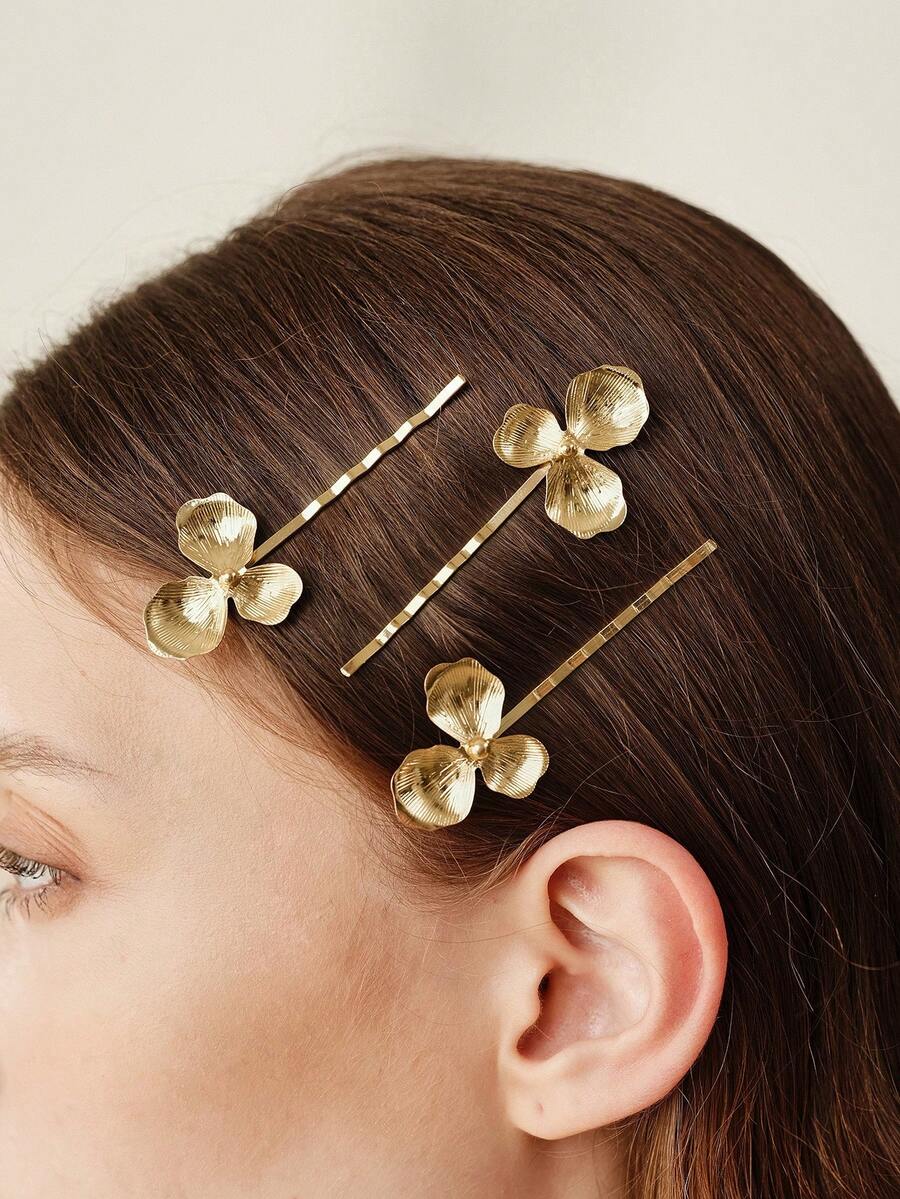 MOTF 3 STYLISH PERSONALIZED PREMIUM FLOWER HAIRPINS - Gold - View 2