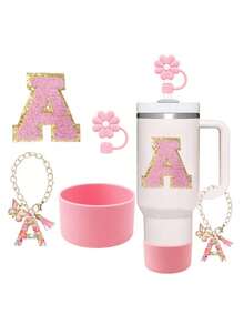 A-C 4-One Piece Cup Accessory Set, Excluding Cups And Straws (30- 40 Ounces)-Accessory Set Includes: 1 Straw Top, 1 Letter Amulet, 1 Silicone Cup Protective Base, And 1 Cup Letter Sticker, Perfect As A Daily Or Holiday Surprise Gift. - Baby Pink - View 6