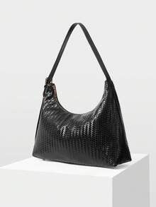 MOTF LADIES SHOULDER BAG, EXQUISITE RETRO WOVEN EMBOSSED PU SHOULDER BAG. - Black - View 2