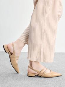 CUCCOO BIZCHIC Women's Apricot Glossy Pointed Back Strap Flats, Workplace Commuting Gentle And Elegant Versatile Work Shoes - Apricot - View 3