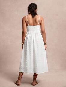 SHEIN VCAY Plus Size Women Textured Ruched Cutout Slit Front Cami Dress For Vacation - White - View 2