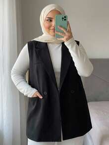 Dazy Plus Chaqueta de traje versátil con cuello de solapa de unicolor - Negro - Ver 1