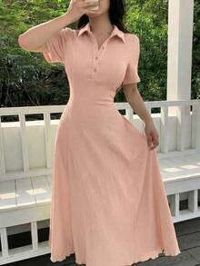 Modelyn Women's Solid Color Knit Midi Dress - Pink - View 3