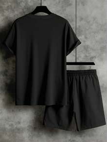 NEOREFINED Men's Casual Loose Short Sleeve T-Shirt And Drawstring Pocket Shorts 2 Pieces Set - Black - View 3