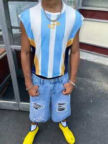 Manfinity Hypemode Camiseta casual versátil de cuello redondo con bloques de color para uso diario y salidas para hombres - Multicolor - Ver 5