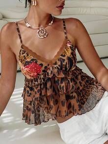 Soleia Women's Fashion Minimalist Sexy Printed Lace Patchwork Camisole Golf Pastal Summer - Multicolor - View 5
