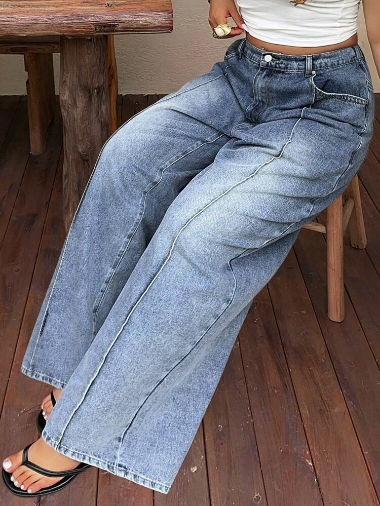 Dazy Plus Women's Loose Fit Washed Business Casual Denim Jeans, Spring & Summer