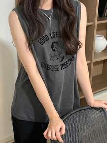 DAZY 女款圓領圖案印花對比蕾絲袖口短袖T恤 春夏季 - 灰色 - 查看 2