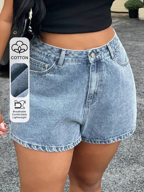 Dazy Plus Quần short denim bạc màu, kiểu dáng giản dị, chất liệu denim mài rách, đa năng dành cho nữ cỡ lớn, thích hợp cho mùa xuân/hè.