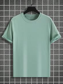 Manfinity Homme Men's Solid Color Round Neck Short Sleeve Casual T-Shirt - Green - View 5