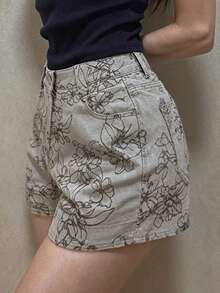 DAZY Women's Printed Casual Vintage Sexy Denim Shorts Swimming Pastal Summer Vacation Khaki - Light Grey - View 2