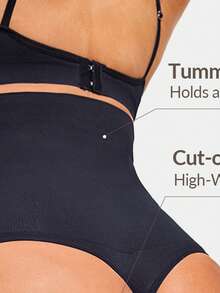 SHEIN 2 Packs Plus Size Seamless Cut-Out Mid Thigh Short Set Body Shaper Butt Lifter-Tummy Waist Thigh Control - Black - View 2
