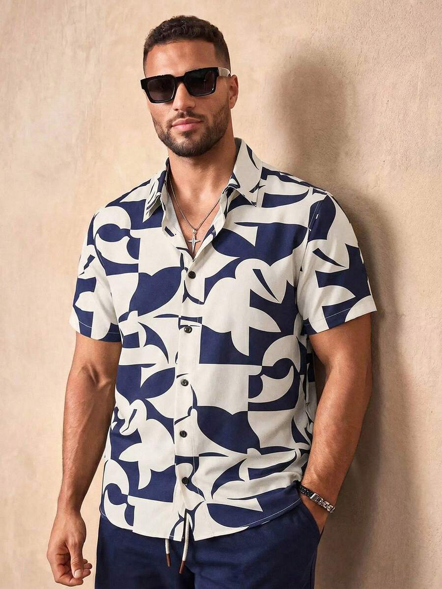 COMVAIL Men's Plus Size Summer Casual All-Over Print Shirt - Multicolor - View 1