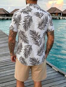 VENTUSAIL 2件組男士夏威夷度假休閒花卉印花襯衫與素色短褲套裝，舒適穿搭，度假風 - 彩色 - View 2