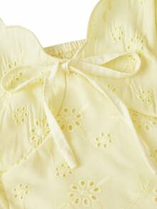 Sweetness Spring/Summer Vacation Sweet French Embroidery Fabric Waist-Cinched Tie A-Line Plus Size Dress - Yellow - View 4
