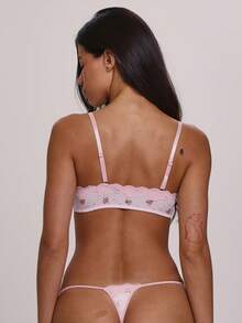 MUSERA Strappy Lace Trim Scoop Neck Floral Polka Dot Print Bralette With Strappy Lace Trim High Leg Thong Sold As Set Lingerie Nightwear Pajamas - Pink - View 4