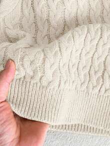 SHEIN LMoss Kids Young Boy Solid Color Crew Neck Long Sleeve Cable Knit Versatile Sweater - White - View 4