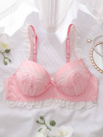 DelicateAllure Áo ngực nữ thêu hoa trang trí nơ thoải mái