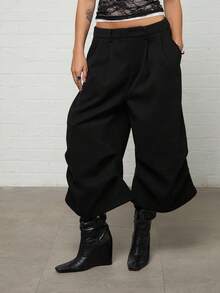 COUREZ Low Rise Oversized Cropped Trousers /Y2K Summer Outfits For Women Fall Clothes Bottoms Baggy Shorts Comfy Pants For Women Black Bottoms Crop Pants - Black - View 4