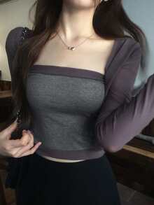 DAZY 修身版抹胸開襟外套休閒度假夏季女款兩件套 - 灰色 - 查看 1