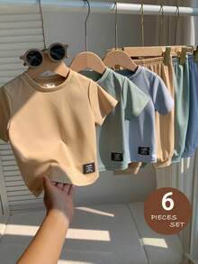 LMoss Kids Baby Boy Letter Print Round Neck Short Sleeve T-Shirt And Pants Casual Set - Multicolor - View 7