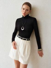 MOTF PREMIUM MINIMALIST VERSATILE SKIN-FRIENDLY SLIM FIT HIGH NECK BASE LAYER VERSATILE SLIM FIT KNIT TOP - Black - View 7