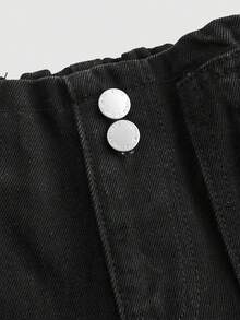 SHEIN 青少年女孩口袋黑色牛仔寬鬆長褲，萬聖節派對節慶冬季秋季畢業季Y2K風格 - 黑色 - 查看 3