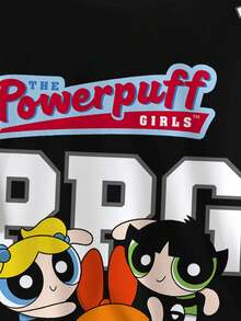 THE POWERPUFF GIRLS X SHEIN Camiseta de manga corta casual y de moda para hombre con gráficos de dibujos animados y letras, para el verano - Blanco - Ver 4