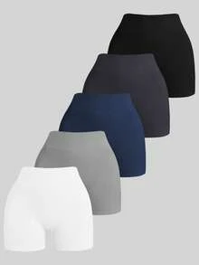 SHEIN Velisys 女款 5件組 素色修身高腰 V型緊身運動短褲 - 彩色 - 查看 2