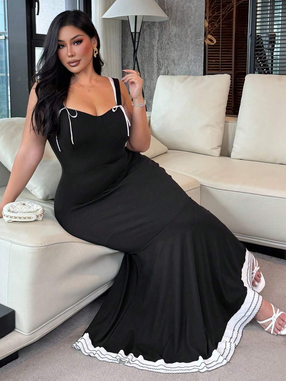 Dazy Plus Color Block Crisscross Strap Dress, Sexy Mermaid Hem Wrap Dress, Elegant Long Dress For Women, Plus Size, Spring/Summer Sundress