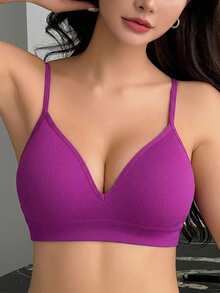 DAZY Seamless Knit Wireless Push-Up Padded Bra - Purple - View 7