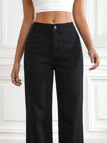 Flexra Jeans cómodos de pierna recta con alta elasticidad para mujer - Negro - View 9